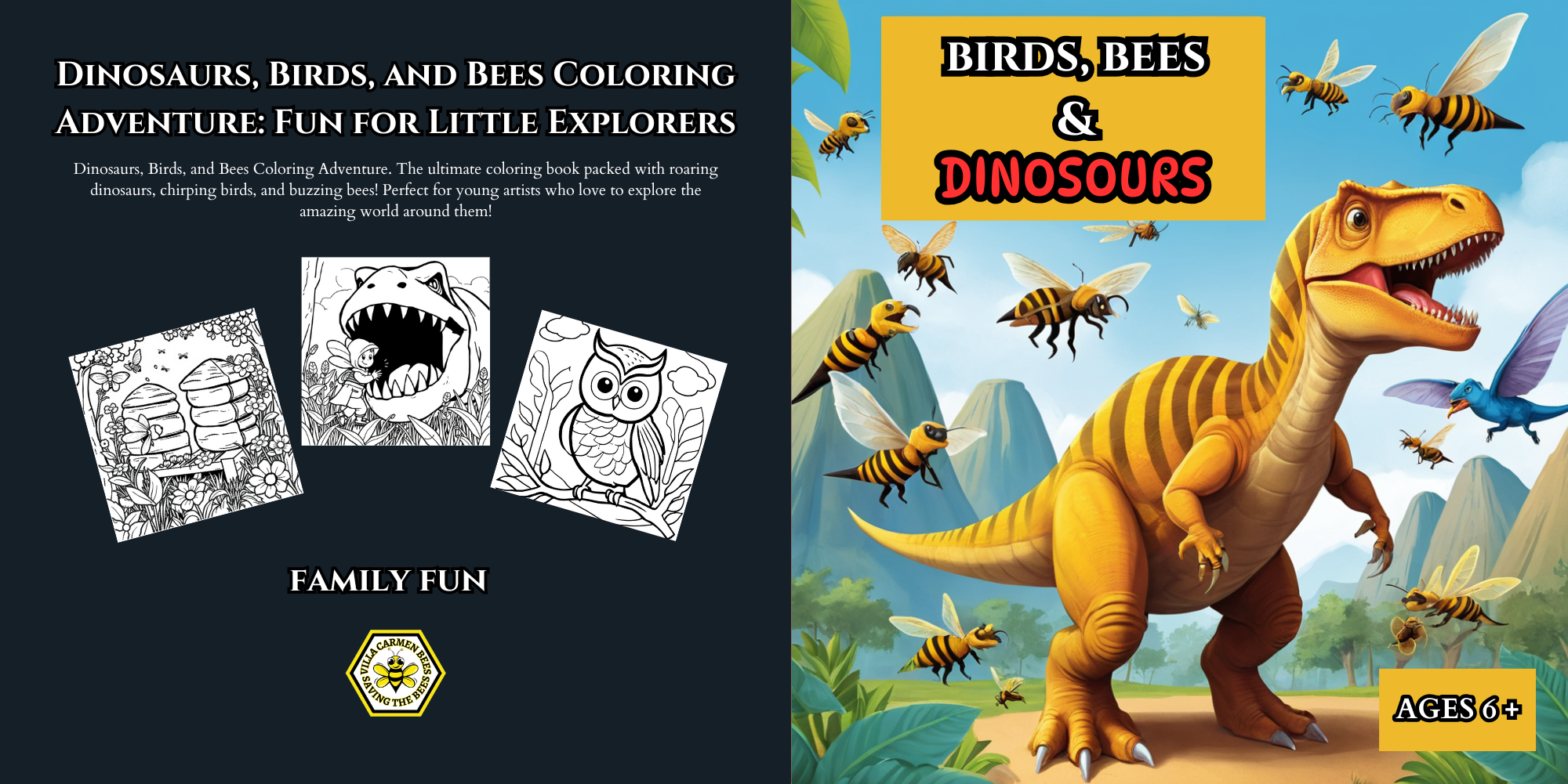 birds bees and dinosaurs coloring childrens coloring book available on amazon now https://www.amazon.co.uk/stores/Villa-Carmen-Bees/author/B0DM91YBJX